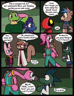 anthro backpack beak black_body black_clothing black_jacket black_nose black_topwear blue_body blue_cape blue_clothing blue_eyes blue_hair blue_pupils blue_robe blue_scales blue_topwear blue_vest blush bottomwear brown_hair brown_pupils buckteeth cape claws clothed clothing cross_pupils dialogue eye_contact feathers female finger_claws fur gloves_(marking) green_body green_clothing green_hair green_scales green_shirt green_skin green_topwear grey_beak grey_clothing grey_shirt grey_topwear group hair hand_on_head hands_together jacket kerchief long_neck looking_at_another male markings midriff motion_lines no_pupils open_clothing open_jacket open_mouth open_robe open_topwear orange_eyes orange_kerchief pants pink_body pink_eyes pink_feathers pink_fur pink_hair pink_skin ponytail pupils purple_bottomwear purple_clothing purple_hair purple_pants purple_shirt purple_topwear red_cape red_clothing red_robe robe scales shirt smile speech_bubble teeth text topwear vest white_claws white_clothing white_inner_ear white_robe white_shirt white_topwear yellow_body yellow_eyes yellow_skin ultilix european_mythology mythology caelan_(ultilix) caspar_(ultilix) emerald_(ultilix) leo_the_magician omarine_(ultilix) primrose_(ultilix) ruby_(ultilix) wes_(ultilix) amphibian avian bird dragon flamingo frog lagomorph leporid mammal mythological_creature mythological_scalie rabbit rodent scalie sciurid shadow_creature tree_squirrel western_dragon 2025 comic english_text hi_res multiple_scenes brother_(lore) brother_and_sister_(lore) sibling_(lore) sister_(lore)