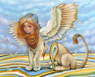 body_horror brown_hair candy_gore cloud cloudy_sky feathered_wings feathers female feral fur gore hair heterochromia humanoid_face lips paws sitting sky solo surrealism tail tail_tuft thick_lips tuft wings camilla_d'errico mythology avian felid lion mammal mythological_creature mythological_sphinx pantherine formal_art oil_painting_(artwork) painting_(artwork) traditional_media_(artwork) traditional_painting_(artwork)