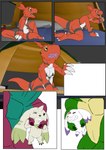 all_fours ambiguous_gender camping captured carrying_another claws detailed_background group nude simple_background sitting size_difference tent white_background hector21314 bandai_namco digimon calumon digimon_(species) guilmon monster terriermon absurd_res comic hi_res