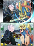 ambiguous_gender blue_body blue_eyes blue_fur blush clothed clothing duo feral fur hair male orange_body quadruped tan_body white_hair itz_smi73 capcom devil_may_cry family_guy_death_pose nintendo pokemon pokemon_unite vergil_(devil_may_cry) delphox generation_6_pokemon generation_8_pokemon human legendary_pokemon mammal pokemon_(species) zacian 3:4 hi_res meme