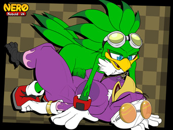 3_toes 4_fingers all_fours anthro areola arm_markings beak bedroom_eyes big_areola big_breasts big_penis black_talons blue_eyes breasts butt checkered checkered_background chest_tuft clothed clothing dark_areola dark_markings duo erection eyebrows eyelashes eyes_closed eyewear eyewear_on_head feather_hair feathers feet female fingers flame_markings footwear from_front_position genital_markings genitals glasses glasses_on_head glistening glistening_eyes gloves goggles goggles_on_head gold_armband green_body green_feathers green_markings hair half-closed_eyes handwear headgear headwear humanoid_genitalia humanoid_penis leg_markings light_markings long_eyelashes long_feathers lying male male/female markings missionary_position mostly_nude mostly_nude_anthro mostly_nude_female mostly_nude_male motion_lines multicolored_body multicolored_clothing multicolored_feathers multicolored_footwear multicolored_shoes narrowed_eyes nipples non-mammal_breasts non-mammal_nipples non-mammal_vulva on_back open_beak open_mouth orange_eyewear orange_glasses pattern_background penetration penile penile_penetration penis penis_in_vagina penis_markings pseudo_hair purple_areola purple_body red_clothing red_footwear red_markings red_shoes round_glasses seductive sex shoes simple_background smile socks tail tail_feathers talons toes tongue tuft two_tone_body two_tone_feathers vaginal vaginal_penetration vein veiny_penis vulva white_clothing white_footwear white_gloves white_handwear white_headwear white_socks yellow_beak yellow_eyewear yellow_goggles yellow_lens ner0_kobold sega sonic_riders sonic_the_hedgehog_(series) jet_the_hawk wave_the_swallow accipitrid accipitriform avian bird hirundinid oscine passerine swallow_(bird) 2026 4:3 colored digital_drawing_(artwork) digital_media_(artwork) english_description hi_res signature watermark