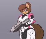 anthro armor assault_rifle brown_eyes brown_hair female gun hair holding_gun holding_object holding_ranged_weapon holding_weapon ranged_weapon rifle solo space_marine weapon stunnerpony halo_(series) hasbro microsoft my_little_pony xbox_game_studios fan_character georgia_lockheart spartan_(halo) equid equine horse mammal pony 2018 hi_res