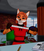 anthro breasts clothed clothing dress fangs female fur gloves_(marking) humor inner_ear_fluff markings measurements orange_body orange_fur red_clothing red_dress simple_background smile solo tape_measure teeth the_truth topwear tuft funsizedthought canid canine fox mammal 3d_(artwork) 3d_animation animated digital_media_(artwork) sound webm