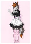 accessory anthro armwear blush bow_(feature) bow_accessory bow_ribbon clothed clothing crossdressing dress eyes_closed femboy fur gloves hair hair_accessory handwear legwear maid_apron maid_hat maid_headdress maid_uniform male simple_background smile solo thigh_highs tongue tongue_out topwear uniform samuelwolfo canid canine canis domestic_dog mammal wolf digital_media_(artwork) hi_res