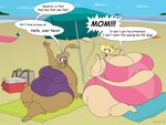 anthro ball beach beach_ball beach_blanket beach_umbrella belly big_belly big_breasts blonde_hair blush bodily_fluids breasts clothing cloud copyright_symbol duo eyewear female glasses hair huge_belly huge_breasts inflatable obese obese_anthro obese_female open_mouth overweight overweight_anthro overweight_female parasol sand seaside sky speech_bubble sweat swimwear symbol text thick_thighs water satsumalord miranda_(satsumalord) sandy_(satsumalord) gerbil mammal murid rodent 2024 4:3 comic_sans digital_media_(artwork) english_text hi_res daughter_(lore) mother_(lore) mother_and_child_(lore) mother_and_daughter_(lore) parent_(lore) parent_and_child_(lore) parent_and_daughter_(lore)