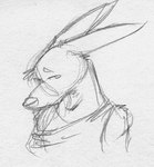 anthro arm_tuft biped front_view head_tuft long_ears looking_aside male shoulder_tuft solo tuft k-9 circles_(comic) taylor_dooley kangaroo macropod mammal marsupial 2001 bust_portrait greyscale guide_lines low_res monochrome portrait sketch traditional_media_(artwork)