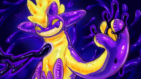 ambiguous_gender anthro hypnotic_eyes inflatable latex liquid_latex permanent_smile pool_toy slime solo mysti27 nintendo pokemon animate_inanimate generation_8_pokemon living_inflatable pokemon_(species) toxtricity 16:9 4k absurd_res hi_res widescreen