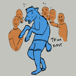 ambiguous_gender blush cellphone clasped_hands clothed clothing electronics feral fur fur_growth gesture group growth hand_gesture hooves human_to_feral laugh looking_at_another male mid_transformation open_mouth partially_clothed phone pointing recording simple_background smartphone snout snout_growth species_transformation text topless transformation wool_(fur) yafath bovid caprine human mammal sheep 1:1 monochrome