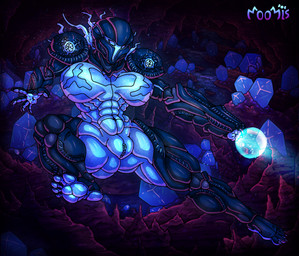 action_pose armor big_breasts big_vulva breasts cave feet female genitals glowing glowing_body huge_breasts humanoid_feet humanoid_genitalia hyper plantigrade pose soles solo thick_thighs vulva wide_hips moomis metroid metroid_prime nintendo dark_samus alien alien_humanoid humanoid absurd_res hi_res