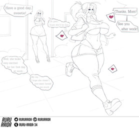 areola areola_slip bandage big_breasts bodily_fluids bottomwear breasts cleavage clothed clothing dialogue dress duo eyewear female footwear glasses grin hair heart_symbol muscular muscular_female nipple_outline not_furry outside ponytail purse running shoes shorts skimpy smile socks speech_bubble standing sweat text thick_thighs thong thought_bubble under_boob underwear rururaida azalea_(vanishingflower) cleo_(vanishingflower) human humanoid mammal orc english_text hi_res daughter_(lore) mother_(lore) mother_and_child_(lore) mother_and_daughter_(lore) parent_(lore) parent_and_child_(lore) parent_and_daughter_(lore)