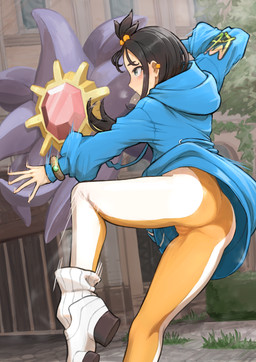 ambiguous_gender anthro butt camel_toe clothed clothing dancing duo female leggings legwear not_furry_focus sokumaru nintendo pokemon pokemon_legends_z-a lida_(pokemon) generation_9_pokemon human mammal mega_evolution mega_starmie pokemon_(species) hi_res