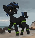 beach black_body detailed_background feral male rock seaside sky solo walking water marsminer celtic_mythology european_mythology hasbro my_little_pony mythology equid equine horse kelpie mammal mythological_creature mythological_equine pony hi_res