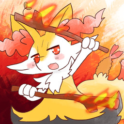 ambiguous_anthro ambiguous_gender anthro biped blush blush_lines blush_stickers dipstick_tail elemental_manipulation fire fire_manipulation food front_view holding_object holding_stick looking_at_viewer markings object_in_tail open_:3 open_mouth open_smile shrimp_(food) simple_background smile solo standing stick tail tail_markings annyui0611 nintendo pokemon braixen canid generation_6_pokemon mammal pokemon_(species) 1:1 2022 digital_drawing_(artwork) digital_media_(artwork) half-length_portrait hi_res japanese_description portrait translated_description