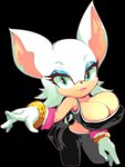 anthro big_breasts bottomwear breasts cleavage clothed clothing eyeshadow female fingers gloves green_eyes handwear light_body light_skin lipstick makeup pants short_stack solo sanikink sega sonic_the_hedgehog_(series) rouge_the_bat bat mammal 2019 absurd_res alpha_channel hi_res