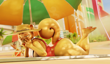 beach big_breasts big_butt breasts butt clothing eyes_closed feet_crossed female huge_butt looking_at_viewer lying on_front one-piece_swimsuit smile solo swimwear thick_thighs mereo blender_cycles shiba_(shibashibs) 3d_(artwork) blender_(artwork) digital_media_(artwork) hi_res