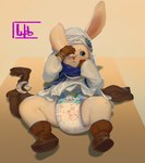 absurd_res abuniverse anthro blush boots bunnyhopps clothed clothing covering covering_face diaper embarrassed female final_fantasy final_fantasy_xiv final_fantasy_xiv:_endwalker footwear gloves handwear headgear headwear hi_res lagomorph leporid long_ears loporrit lying mammal nappyway on_back rabbit religious_clothing religious_headwear robe shoes solo square_enix turban unfastened_clothing wearing_diaper wob