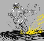 action_pose female long_tail pose solo tail tapering_tail thick_tail yellow_eyes repomorame dragon_ball frieza_race humanoid absurd_res greyscale hi_res monochrome gynomorph_(lore)