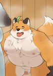 anthro balls belly big_belly blush bodily_fluids duo erection genitals kemono male male/male moobs navel nipples overweight overweight_male penis sauna solo_focus steam sweat haoming tamacolle iyo_(tamacolle) canid canine fox mammal 2023 hi_res