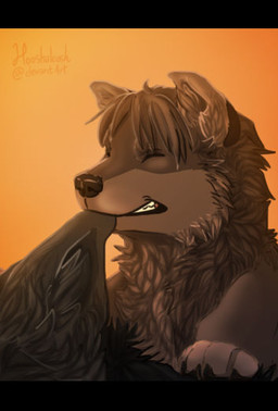 ambiguous_gender bite black_bars black_body black_fur brown_body brown_fur duo ear_bite feral feralized fluffy fur simple_background yellow_background young ouivon attack_on_titan eren_jaeger canid canine canis mammal wolf 2013 letterbox
