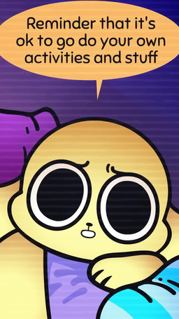 :3 ambiguous_gender anthro bedding big_ears big_eyes camera_view dialogue floppy_ears paws pillow purple_background semi-anthro simple_background solo speech_bubble text yellow_body hmnprsn_(artist) kyrakupetsky chikn_nuggit chikn_nuggit_(chikn_nuggit) canid canine canis domestic_dog mammal 2023 2d_animation 9:16 animated digital_media_(artwork) english_audio english_text hi_res official_art shaded short_playtime sound video voice_acted male_(lore)