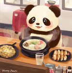 anthro biped black_body black_nose blush detailed_background detailed_food food kemono solo white_body araru bear giant_panda mammal 2024 detailed