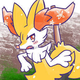 ambiguous_anthro ambiguous_gender anthro biped blush blush_stickers cute_fangs fangs leaning leaning_forward looking_at_viewer object_in_tail open_mouth side_view snout solo standing stick stick_in_tail tail teeth annyui0611 nintendo pokemon braixen canid generation_6_pokemon mammal pokemon_(species) 1:1 2024 digital_drawing_(artwork) digital_media_(artwork) half-length_portrait hi_res japanese_description portrait translated_description