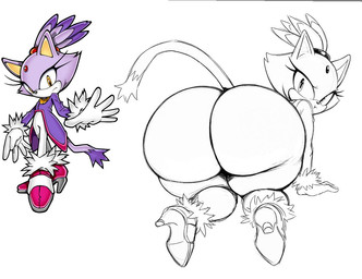 all_fours alternate_body_type anthro butt clothing female footwear fur hair high_heels lips looking_at_viewer looking_back looking_back_at_viewer pouting pouting_lips presenting presenting_hindquarters purple_body purple_fur purple_skin shoes solo tail yellow_eyes simoncross sega sonic_the_hedgehog_(series) blaze_the_cat felid feline mammal monochrome reference_image