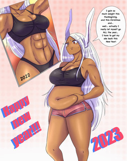abs athletic_wear before_and_after belly belly_grab big_breasts biped bodily_fluids bottomwear bra breasts butt clothed clothing crop_top dark_body dark_skin dolphin_shorts female fit_to_fat frown hair holidays hotpants long_hair muscular muscular_arms muscular_female muscular_humanoid navel nervous overweight overweight_female overweight_humanoid photo red_eyes shirt shorts simple_background slightly_chubby slightly_chubby_female slightly_chubby_humanoid solo speech_bubble sports_bra standing sweat sweatdrop talking_to_self tan_background text thick_thighs thong three-quarter_view topwear underwear weight_conscious weight_gain white_hair wide_hips bellywg chinese_zodiac my_hero_academia new_year new_year_2023 year_of_the_rabbit rumi_usagiyama animal_humanoid humanoid lagomorph lagomorph_humanoid leporid_humanoid mammal mammal_humanoid rabbit_humanoid 2023 absurd_res digital_media_(artwork) english_text hi_res