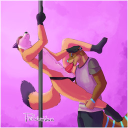 anthro anthro_on_anthro anthro_penetrated anthro_penetrating anthro_penetrating_anthro balls biped border brown_body brown_fur clothed clothing duo erection fellatio fur genitals hair looking_up male male/male male_penetrated male_penetrating male_penetrating_male nude open_mouth oral oral_penetration orange_body orange_fur penetration penile penis pole sex smile stripper_pole tongue white_border petridiish feelmore micka_(mickafox) canid canine fox mammal mustelid otter 1:1 2019 hi_res