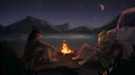 anthro beach campfire camping car clothing duo feet fire hair horn jacket lying male moon night sand star tail topwear vehicle kirkir mythology dragon eastern_dragon mythological_creature mythological_scalie scalie 16:9 2021 digital_drawing_(artwork) digital_media_(artwork) signature widescreen