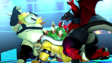 anal anal_penetration anthro anthro_on_anthro anthro_penetrated anthro_penetrating anthro_penetrating_anthro anthro_penetrating_male armband armwear balls bedroom_eyes big_balls big_butt big_muscles big_pecs big_penis black_body bouncing_balls bouncing_butt bracelet butt chanting clothed clothing crowd dialogue doggystyle double_penetration elbow_gloves erect_nipples erection fellatio from_behind_position genitals gesture gloves group group_sex hair hand_gesture handwear horn humanoid_genitalia humanoid_penis jewelry legwear looking_at_viewer looking_back looking_back_at_viewer male male/male male_penetrated male_penetrating male_penetrating_anthro male_penetrating_male membrane_(anatomy) membranous_wings musclegut muscular muscular_anthro muscular_bottom muscular_male muscular_on_muscular muscular_top music narrowed_eyes nipples non-mammal_nipples nude oral partially_clothed pecs penetration penile penile_penetration penis penis_in_ass penis_in_mouth perineum pointing pointing_up public red_eyes red_hair seductive sex sharp_teeth shell spiked_armband spiked_bracelet spiked_shell spikes spikes_(anatomy) spitroast stockings teeth thick_thighs threesome tongue tongue_out trio two_doms_one_sub wings yellow_body tigura mario_bros nintendo pokemon bowser charizard dragon_koopa generation_1_pokemon generation_2_pokemon koopa pokemon_(species) reptile scalie shiny_pokemon turtle typhlosion 16:9 2025 3d_(artwork) 3d_animation animated crossover digital_media_(artwork) hi_res high_framerate short_playtime sound source_filmmaker_(artwork) video widescreen