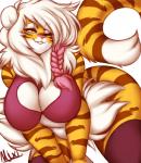 anthro belly big_breasts bite biting_lip biting_own_lip breasts countershading female huge_breasts makeup mascara one_eye_closed pink_nose self_bite slightly_chubby smile solo thick_thighs wink missmixi buxbi_(character) felid mammal pantherine tiger hi_res