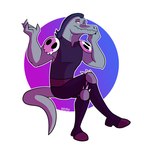 anthro bent_legs clothed clothing crossed_legs grey_body hair leg_over_thigh male simple_background sitting solo yellow_eyes unknown_artist disney star_vs._the_forces_of_evil toffee_(svtfoe) lizard reptile scalie septarian 2017