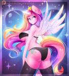 2017 absurd_res anthro big_breasts bra breasts butt clothing crown cutie_mark equid equine eyebrows eyelashes feathered_wings feathers female friendship_is_magic hair hasbro headgear heart_symbol hi_res horn koveliana legwear long_hair looking_at_viewer looking_back makeup mammal mascara multicolored_hair my_little_pony mythological_creature mythological_equine mythology open_mouth panties presenting presenting_hindquarters princess_cadance_(mlp) purple_eyes raised_tail solo sparkles stockings tail under_boob underwear winged_unicorn wings