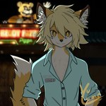 anthro blonde_hair blue_clothing blue_shirt blue_topwear brown_eyes clothed clothing fur hair happy looking_at_viewer male orange_body orange_fur shirt simple_background smile solo tail topwear white_body white_fur vulume five_nights_at_freddy's scottgames universal_studios yugo_(vulume) canid canine fox mammal 1:1 2025 absurd_res digital_drawing_(artwork) digital_media_(artwork) hi_res portrait