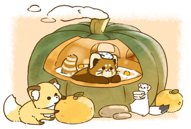ambiguous_gender bathing biped brown_body brown_fur chibi feral food fruit fur group plant pumpkin sitting towel water white_body white_fur shi_nominmin ailurid canid canine fox mammal mustelid musteline red_panda stoat true_musteline weasel 2019 hi_res