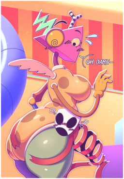 black_horn blue_body blush blush_lines border breasts brown_body butt clothing detailed_background dialogue duo eyelashes female gloves green_body green_horn handwear horn horn_markings hug hugging_another hugging_butt looking_at_own_butt markings mask multicolored_horn not_furry pink_body pink_wings purple_body red_body ribbons_(anatomy) speech_bubble spots spotted_markings striped_horn stripes text thick_thighs two_tone_horn white_body white_border white_horn wide_hips wings yellow_body yellow_clothing yellow_gloves yellow_handwear yellow_sclera conditional_dnp welwraith glitch_productions the_amazing_digital_circus gangle_(tadc) zooble_(tadc) animate_inanimate living_mask living_toy shape_head 2026 digital_drawing_(artwork) digital_media_(artwork) english_text hi_res nonbinary_(lore)