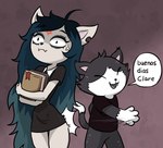 anthro butt_slap cross-popping_vein duo female male male/female parody sexual_harassment slap spanking surprise text centinel303 buenos_dias_mandy cartoon_hangover the_summoning claire_(the_summoning) edgar_(the_summoning) domestic_cat felid feline felis mammal 2021 meme spanish_text