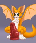bat belly big_knot breasts crouching dildo dust:_an_elysian_tail featureless_breasts female fidget_(elysian_tail) fur hi_res huge_dildo huge_knot knot knotted_dildo mammal nimbat open_mouth orange_body orange_fur orange_tail paws red_dildo sex_toy slimefur solo tail teeth veiny_dildo white_belly wings