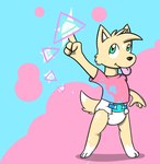 anthro blue_eyes clothed clothing diaper fur male padding psychic shirt simple_background solo t-shirt topwear wearing_diaper white_body white_diaper white_fur young ritzcat canid canine mammal