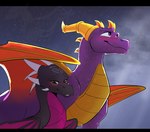 black_body blush cloud covering duo female feral green_eyes horn male multi_horn niht purple_body purple_eyes raining romantic romantic_couple star wet wings eclipserestored activision mythology spyro_the_dragon cynder spyro dragon mythological_creature mythological_scalie scalie 2022 hi_res