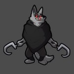 anthro bottomwear clenched_teeth cloak clothed clothing dual_wielding ears_up facial_markings fur glowing glowing_eyes grey_body grey_fur head_markings holding_object holding_weapon licking licking_lips licking_own_lips looking_at_viewer male markings no_shoes outline pants paws poncho red_eyes sickle simple_background solo standing tail teeth teeth_showing tongue tongue_out weapon luhrak dreamworks puss_in_boots_(franchise) death_(puss_in_boots) canid canine canis mammal wolf 1:1 absurd_res cel_shading full-length_portrait hi_res portrait shaded three-quarter_portrait