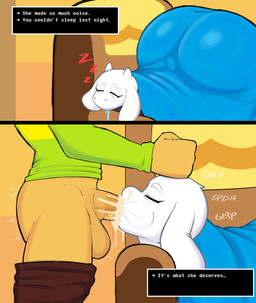anthro armchair bedding big_butt blanket bodily_fluids bottomwear bottomwear_down butt chair clothed clothing cum cum_in_mouth cum_in_nose cum_inside drooling duo ejaculation female female_raped forced furniture genital_fluids genitals huge_butt male male/female male_rape male_raping_female onomatopoeia oral pants pants_down partially_clothed penis rape revenge_rape revenge_sex saliva sex sleep_sex sleeping sound_effects text text_box throbbing throbbing_penis unconscious vowelless vowelless_sound_effect zzz mehdrawings deltarune undertale_(series) chairiel kris_dreemurr toriel boss_monster_(undertale) bovid caprine goat human mammal absurd_res english_text hi_res pseudo_incest_(lore)