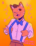 ambiguous_gender anthro claws clothed clothing fangs finger_claws fully_clothed one_eye_closed pawpads shirt smile solo suspenders teeth topwear wink cryptiduck drawfee_(copyright) drawtectives felix_(drawtectives) domestic_cat felid feline felis mammal 4:5 hi_res