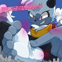 anthro city cloud dialogue extreme_size_difference feet female foot_fetish foot_focus fur grey_body grey_fur looking_down macro pinned pinned_by_finger purple_eyes sitting size_difference sky stuck_to_foot text white_body white_fur thesigmaarts idw_publishing sega sonic_the_hedgehog_(comics) sonic_the_hedgehog_(idw) sonic_the_hedgehog_(series) tangle_the_lemur lemur mammal primate ring-tailed_lemur strepsirrhine 1:1 hi_res