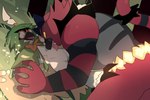 ambiguous_gender anthro beak dominant dominant_male duo fur licking licking_another looking_at_another male male/ambiguous red_body red_fur tongue tongue_out suikaels nintendo pokemon avian decidueye felid generation_7_pokemon incineroar mammal pokemon_(species) 3:2 hi_res