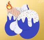 anus backsack balls birthday_cake cake candle candle_in_ass candle_insertion dessert faceless_character faceless_male food genitals male nude perineum rear_view simple_background solo thick_thighs wide_hips thelewdshi mario_bros nintendo blue_yoshi yoshi 2022 digital_media_(artwork) hi_res