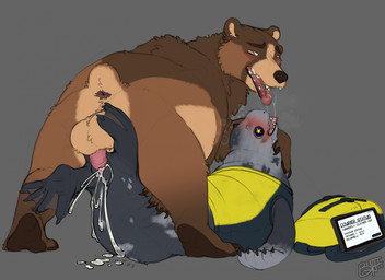 ahegao anatomically_correct anatomically_correct_genitalia anatomically_correct_penis animal_genitalia animal_penis animal_vulva anus arm_markings aroused backpack backpack_on_floor balls bear_ears belly big_balls big_penis blush bodily_fluids bottomless brown_arms brown_body brown_ears brown_fur brown_hands brown_legs butt cheek_markings claws clothed clothing courier cum cum_drip cum_in_vagina cum_inside cum_on_belly cum_on_body cum_on_butt cum_on_ground cum_on_vulva doggystyle dripping duo employee employee_uniform erection eyebrows facial_markings feet female female_feral female_on_bottom female_penetrated feral feral_on_bottom feral_on_feral feral_on_top feral_penetrated feral_penetrating feral_penetrating_feral foot_on_balls from_behind_position fucked_silly fur furry_tail genital_fluids genitals grey_body hair head_markings innie_vulva interspecies leaking leaking_cum leg_markings looking_at_another looking_at_partner looking_pleasured lying male male/female male_feral male_on_top male_penetrating male_penetrating_female mane mane_hair markings membrane_(anatomy) monotone_background mounting multi_nipple multicolored_body multicolored_fur nipples nude on_bottom on_front on_ground on_top open_mouth partially_clothed pawpads paws penetration penile penile_penetration penis penis_in_vagina plantigrade quadruped raised_tail rear_view sex sheath short_tail simple_background size_difference tail tail_anus tan_balls tan_belly tan_body tan_fur teats teeth text three-quarter_view toe_claws toes tongue tongue_out topwear topwear_only two_tone_body ursine_ears ursine_genitalia ursine_penis vaginal vaginal_penetration vest vest_only vulva webbed_feet webbed_hands white_body benji_(artist) third-party_edit kavi_(benji) kuruk_(character) bear brown_bear grizzly_bear mammal marine pinniped seal ursidae ursine weddell_seal 2025 digital_drawing_(artwork) digital_media_(artwork) english_text hi_res sketch