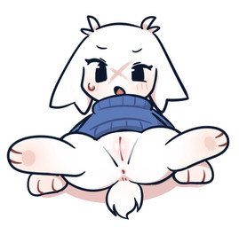 anthro anus black_eyes blue_clothing blue_sweater blue_topwear blush blush_lines bodily_fluids bottomless bottomless_anthro bottomless_female clothed clothing eyelashes facial_scar female female_anthro floppy_ears fur genitals glistening glistening_genitalia glistening_vulva humanoid_genitalia humanoid_vulva lop_ears open_mouth pawpads pink_blush pink_pawpads pink_tongue scar shadow short_tail simple_background sitting solo spread_legs spreading sweat sweater sweater_only tail tongue topwear topwear_only vulva white_background white_body white_ears white_fur white_tail x_scar chompubite cave_story sue_sakamoto lagomorph mammal mimiga 2026 digital_media_(artwork)