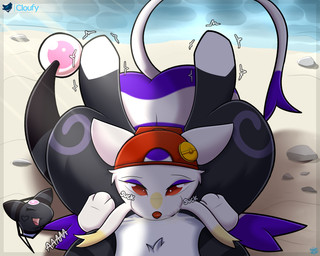 3_fingers 3_toes accessory alternate_color alternate_species anthro balls_deep beach beach_background black_body bodily_fluids butt clothing cum cum_in_mouth cum_inside deep_throat detailed_background duo eyes_closed eyeshadow feet female fingers first_person_view flat_chested fur genital_fluids hat head_between_thighs headgear headwear heart_(marking) leaking_cum long_neck looking_at_viewer looking_pleasured lying makeup male male/male markings multicolored_body on_back on_front open_mouth oral oral_penetration penetration pin_accessory pin_button purple_body purple_eyeshadow purple_fur red_clothing red_eyes red_hat red_headwear rock semi-anthro shaking tail text toes trembling trembling_for_pleasure water whiskers white_body white_fur cloufy nintendo pokemon soma_(theharrowedsoul) sylvie_(wups) ampharos generation_2_pokemon generation_5_pokemon mammal mienshao mustelid musteline pokemon_(species) true_musteline weasel digital_media_(artwork) hi_res shaded